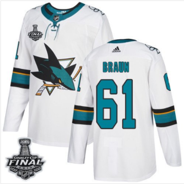 Sharks #61 Justin Braun Weiß 2019 Stanley Cup Final Stitched